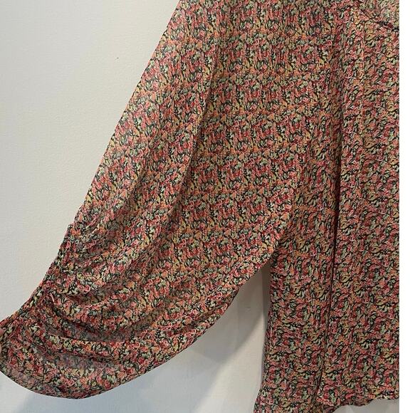Reformation Floral‎ Print Blouse Sheer Long Sleeve Top Flowy Size Medium/Large - Picture 2 of 5